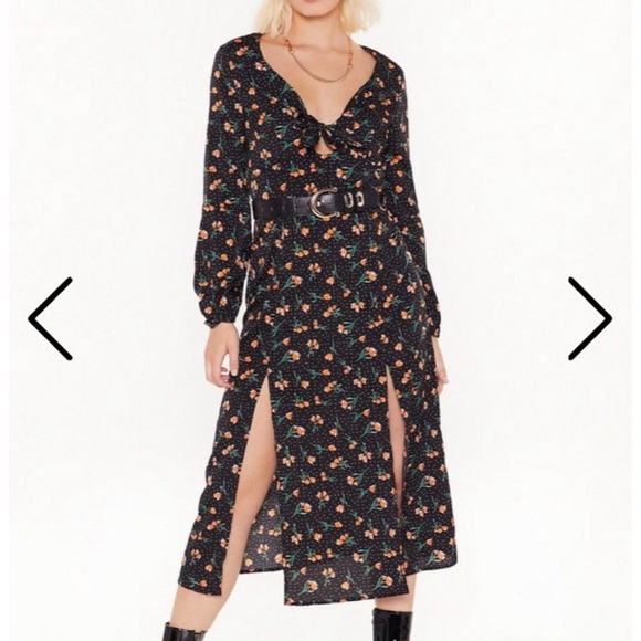 NWT Nasty Gal Midi Dress Orange Floral Sz 4 - Picture 1 of 10
